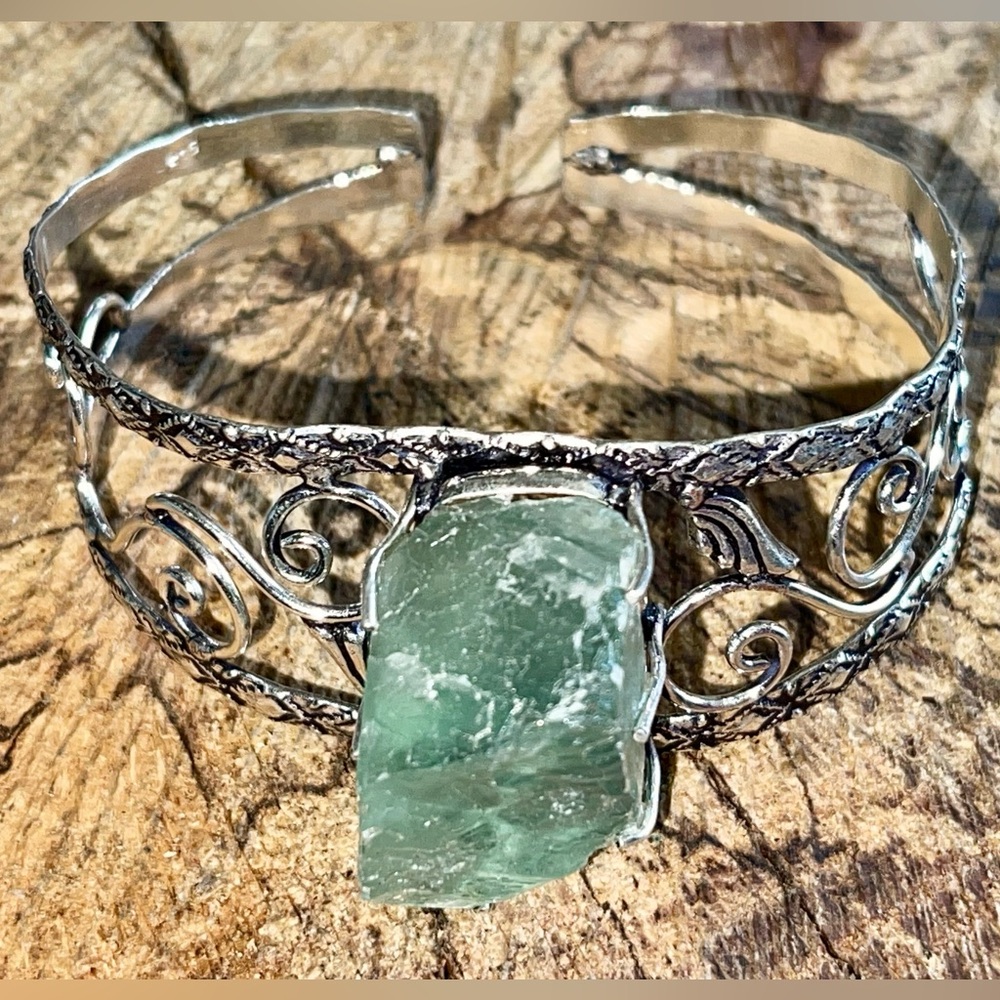 Translucent Green Rough Fluorite Cuff- Adjustable - Picture 5 of 9